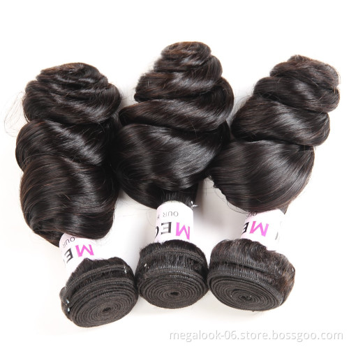 MEGALOOK Raw Unprocessed Peruvian Virgin Hair,Raw Virgin Peruvian Hair Bundles,Remy Human Hair Peruvian Weaving Human